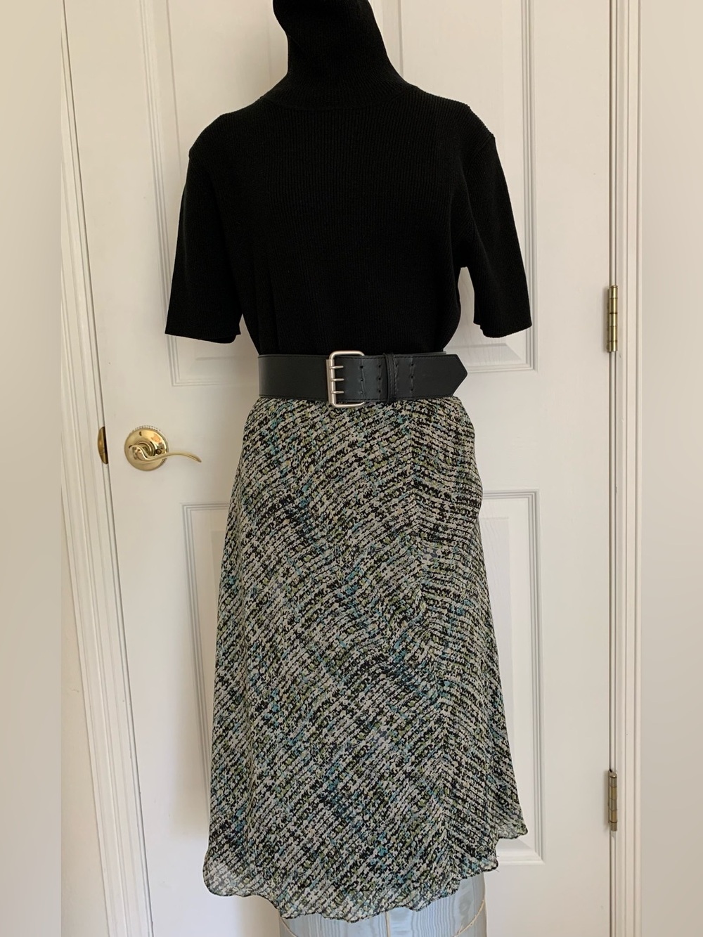 Vintage Geometric 100% Silk Charter Club Retro A-Line Midi Skirt